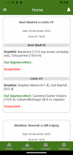 Injuries and Suspensions Pro Screen 3