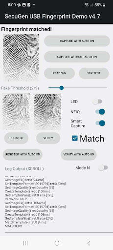 Android application SecuGen USB Fingerprint Demo screenshort