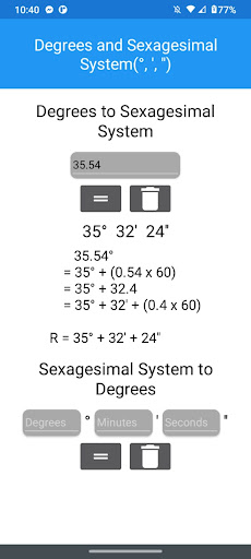 Android application Convert Degree and Sexagesimal screenshort