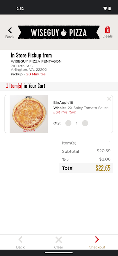 Screenshot of Wiseguy Pizza