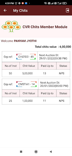 CVR Chits Member Module Screen 2