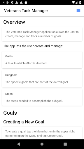 Android application Veterans Task Manager screenshort