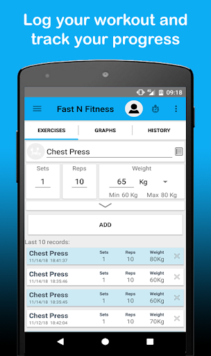 Android application FastNFitness -Workout tracking screenshort
