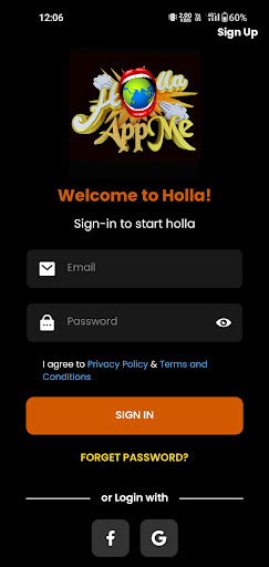 Android application Holla App Me screenshort