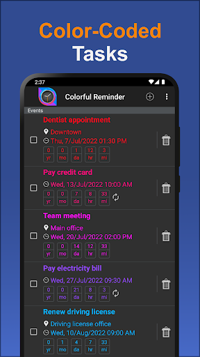 Android application Colorful Reminder screenshort