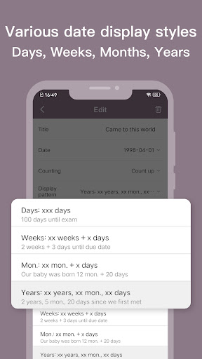 Count Days: Event cards Screen 3