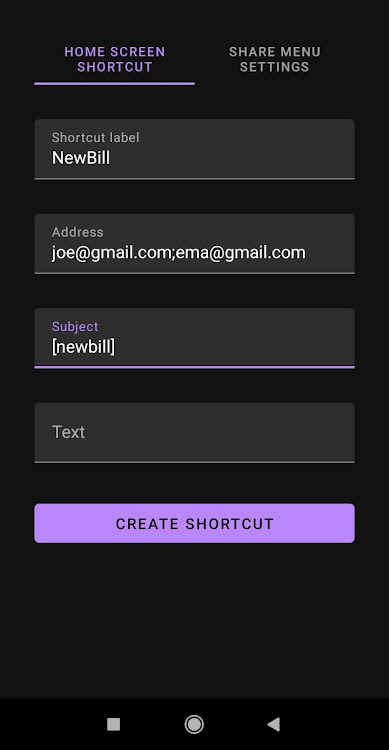 Email shortcuts & self notes - 1.1 - (Android)