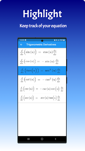 Android application Calculus Formulas screenshort