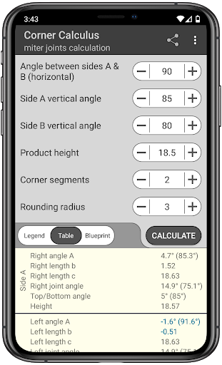 Android application Corner Сalculus screenshort