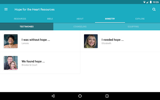 Screenshot of Hope for the Heart Resources