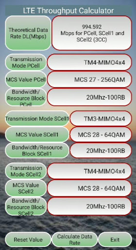 Android application LTE-4G Throughput Calculator screenshort