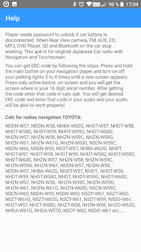 RADIO CODE for TOYOTA ERC Screen 2