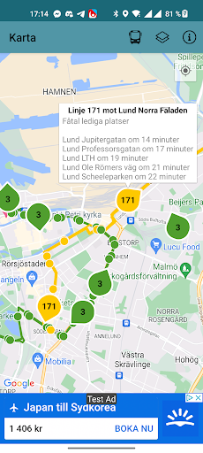 Android application Skånetrafiken live map screenshort