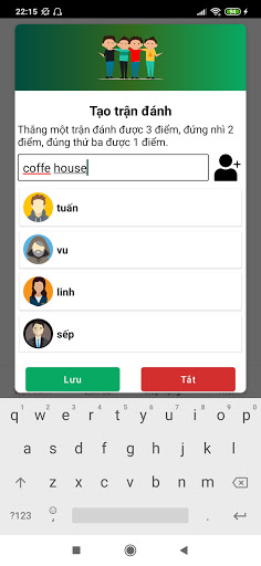 Android application Ghi Điểm Đánh Bài screenshort