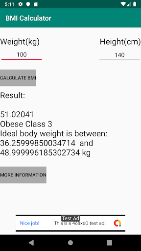 BMI Calculator (optimal weight Screen 2