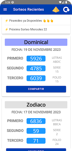 Android application Lotería Panamá Sorteos screenshort