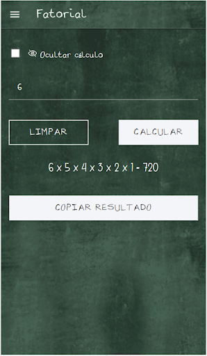 Android application Fatorial Calculadora screenshort