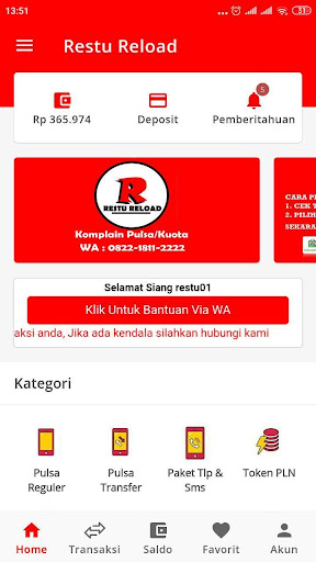 Android application Restu Reload screenshort