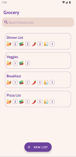 Android application Grocery List screenshort
