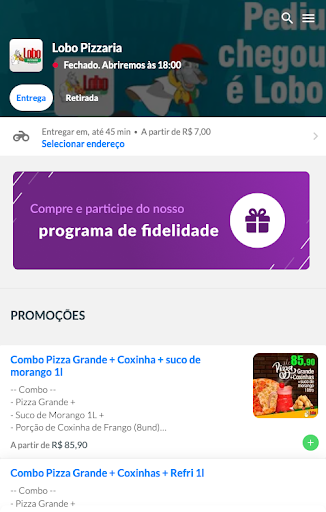 Android application Lobo Pizzaria Delivery screenshort