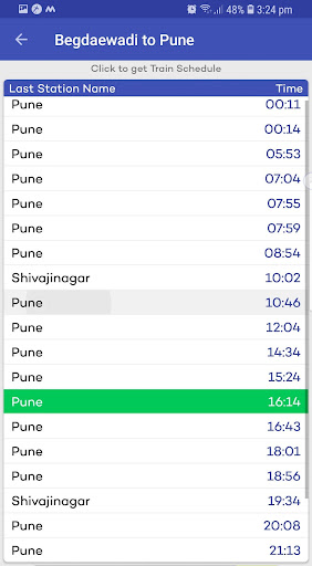 Pune Travel Guide : Timetable Screen 3