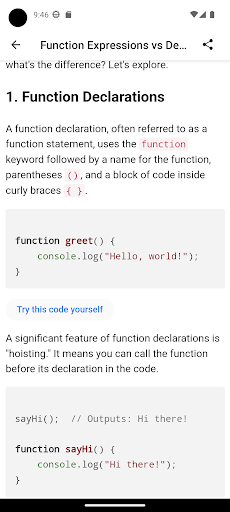 Javascript Learn & Code editor Screen 2