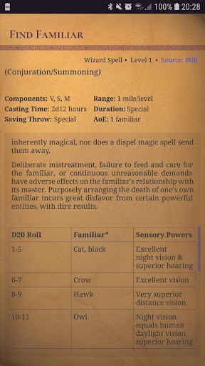 Android application AD&D 2nd. Ed. Spellbook screenshort