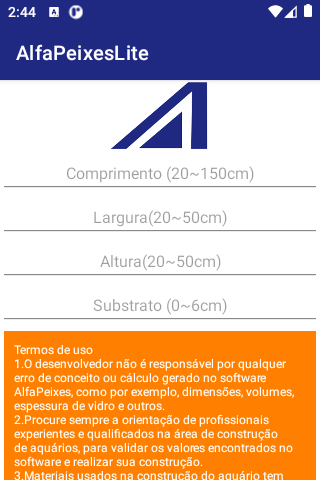 Android application AlfaPeixes Aquário Calculadora screenshort