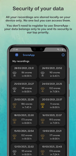 Screenshot of SnoreApp: snoring detection