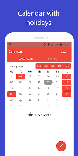 Android application gCalendar Notes and holidays screenshort