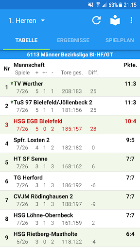 Android application HSG EGB Bielefeld screenshort