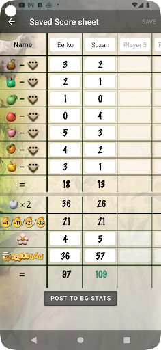 Applejack Score sheet Screen 2