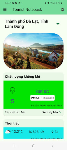 Android application Tourist Notebook - Thời tiết screenshort