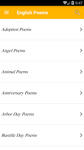 Android application English Poems screenshort