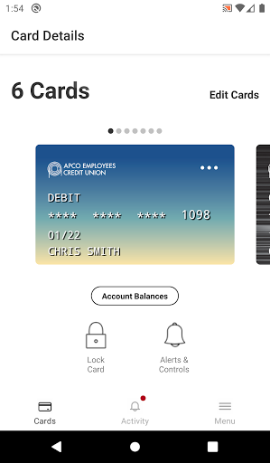 APCOCU Card Manager Screen 2