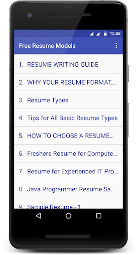 Android application Free Resume Models screenshort