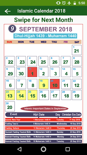 Islamic Calendar 2019