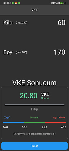 VKE Hesapla(Vücut Kitle Endex) Screen 3
