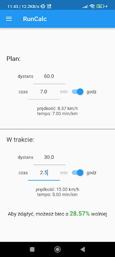 Android application Running pace calculator screenshort