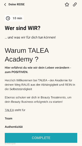 TALEA Academy Screen 2