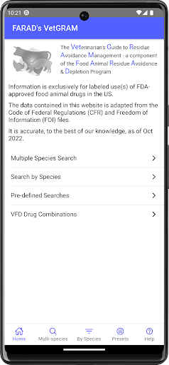 Android application FARAD's VetGRAM screenshort
