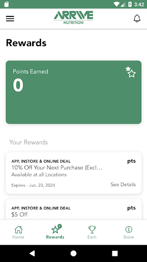 Android application Arrive Nutrition Center screenshort