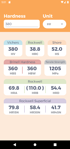 Android application Hardness Unit Converter screenshort