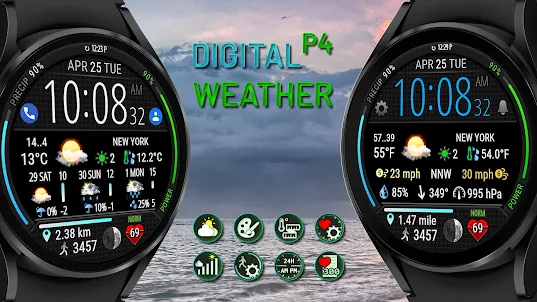 디지털 날씨 시계 페이스 P4