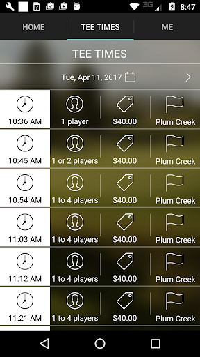 Plum Creek Tee Times Screen 3