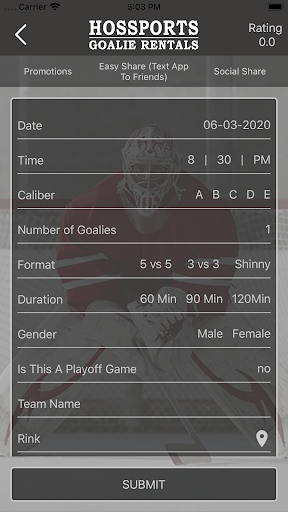 Hossports - Goalie Rentals Screen 3