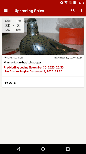 Android application Vilin valinnan Huutokauppa screenshort