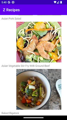 Z Recipes Screen 2