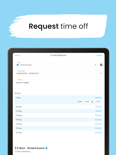 Screenshot of Leave Dates - Staff Planner