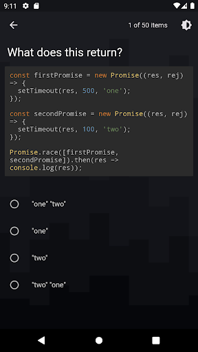 Android application Javascript Quiz screenshort